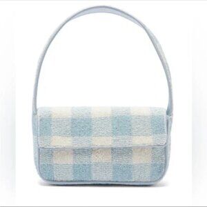 Staud Tommy Blue Plaid Beaded Bag